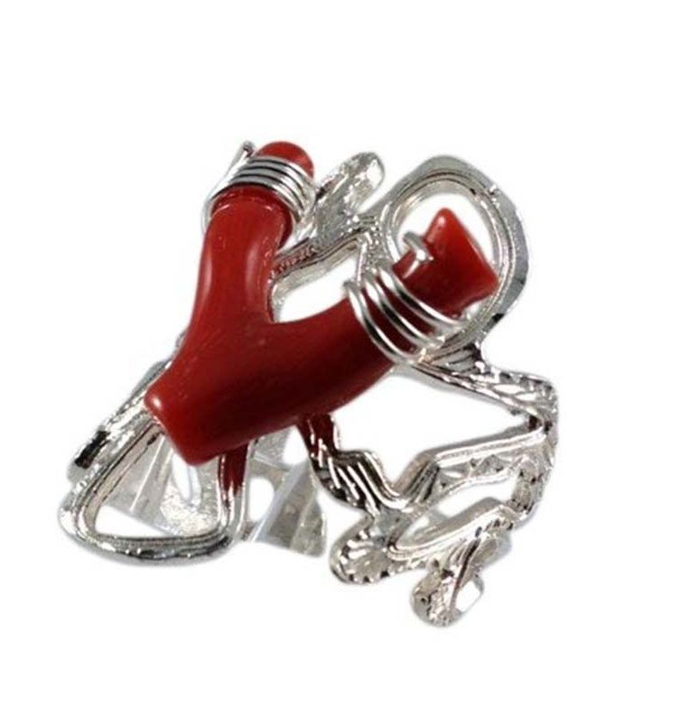 Anello con ramo di corallo , argento 925