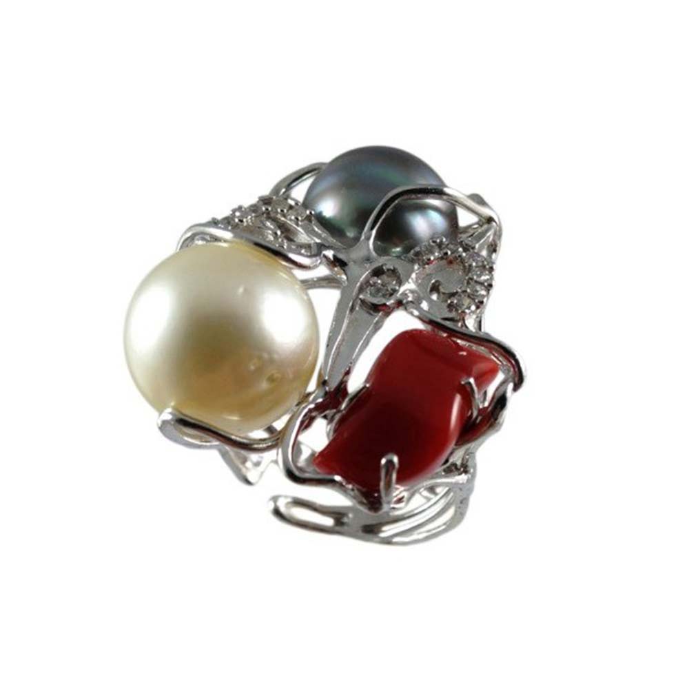 Anello in argento 925 con perle e corallo