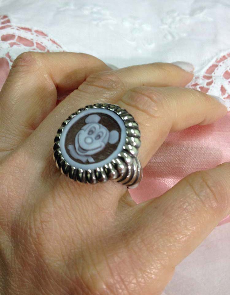 Anello in argento 925 con cammeo topolino