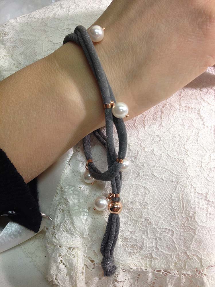 Bracciale in tessuto Argento 925 con perle