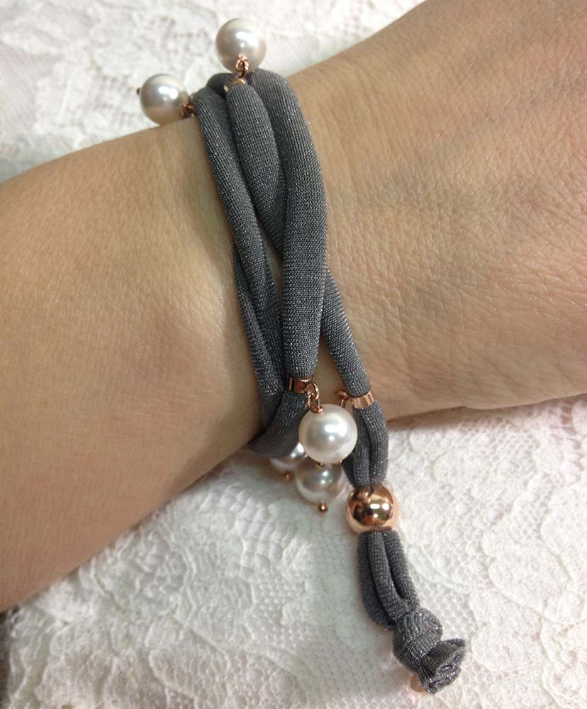Bracciale in tessuto Argento 925 con perle