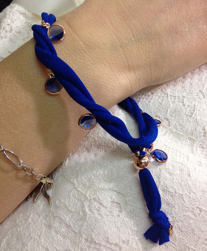 Bracciale in tessuto, Argento 925 e pietre