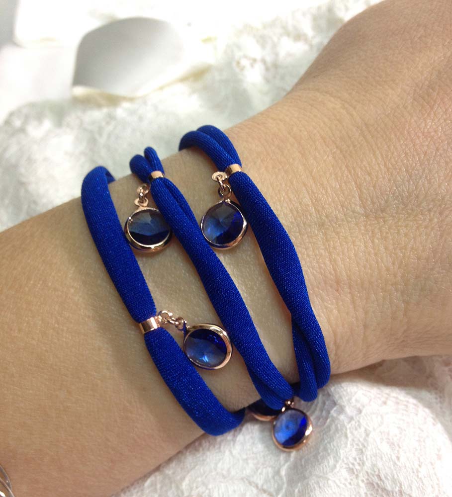 Bracciale in tessuto, Argento 925 e pietre