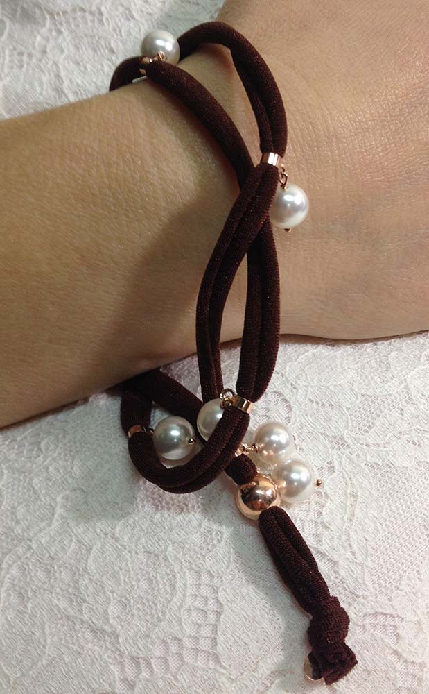 Bracciale in tessuto, Argento 925 e perle