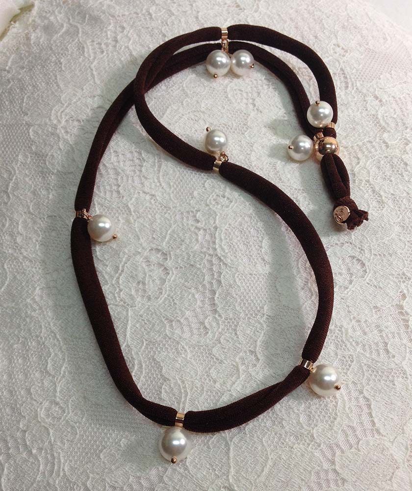 Bracciale in tessuto, Argento 925 e perle