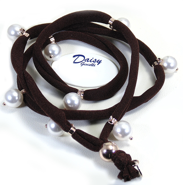 Bracciale in tessuto, Argento 925 e perle