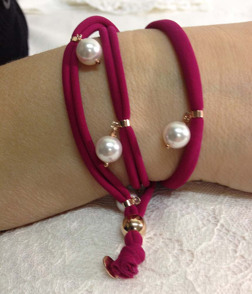 Bracciale in tessuto, Argento 925 e perle