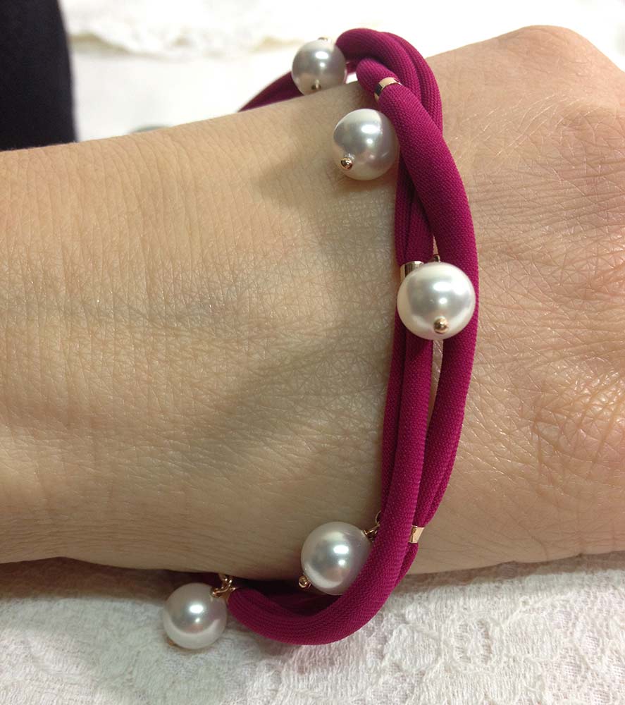 Bracciale in tessuto, Argento 925 e perle