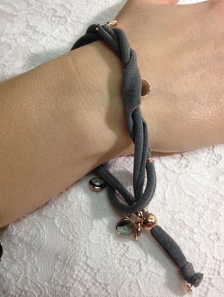 Bracciale in tessuto, Argento 925 e pietre