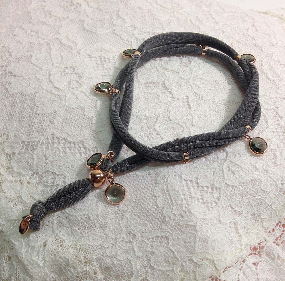 Bracciale in tessuto, Argento 925 e pietre