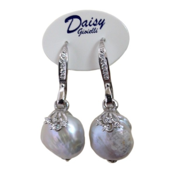 Orecchini Argento 925 perla barocca cristalli