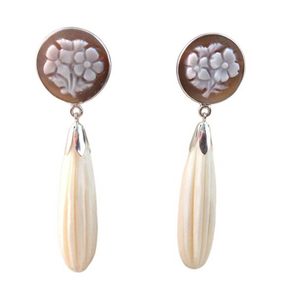 Orecchini Argento 925 con cammeo e bianco avorio