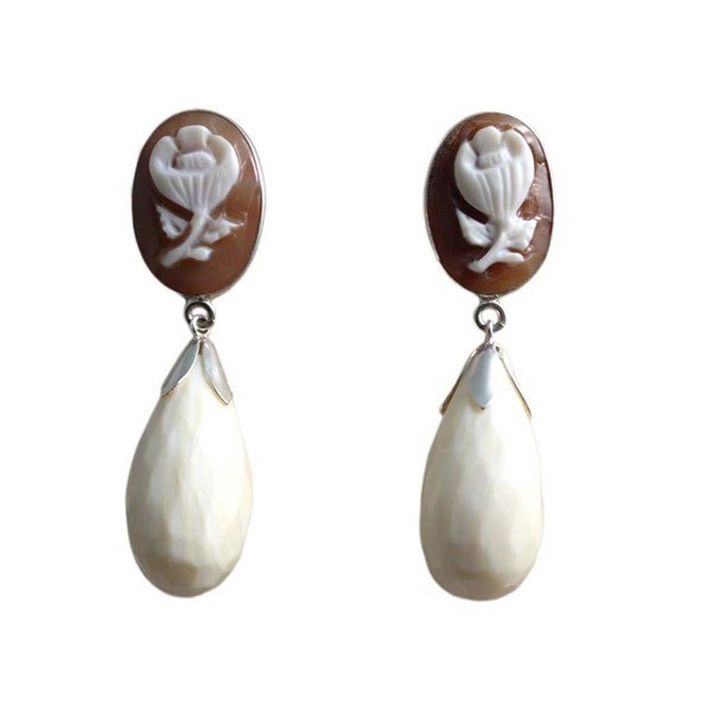 Orecchini argento 925 con cammeo e bianco avorio