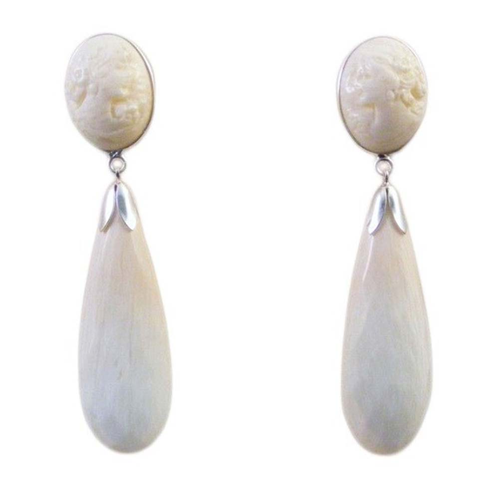 Orecchini Argento 925 con cammeo e bianco avorio