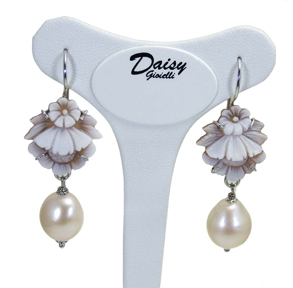 Orecchini Argento 925 con cammeo e perla